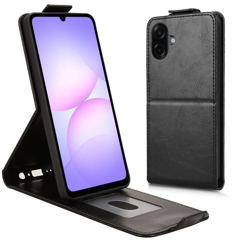 For Samsung Galaxy A07 4G Stand Case Magnetic Clasp Vertical Flip Leather Phone Cover with Card Holder - Black