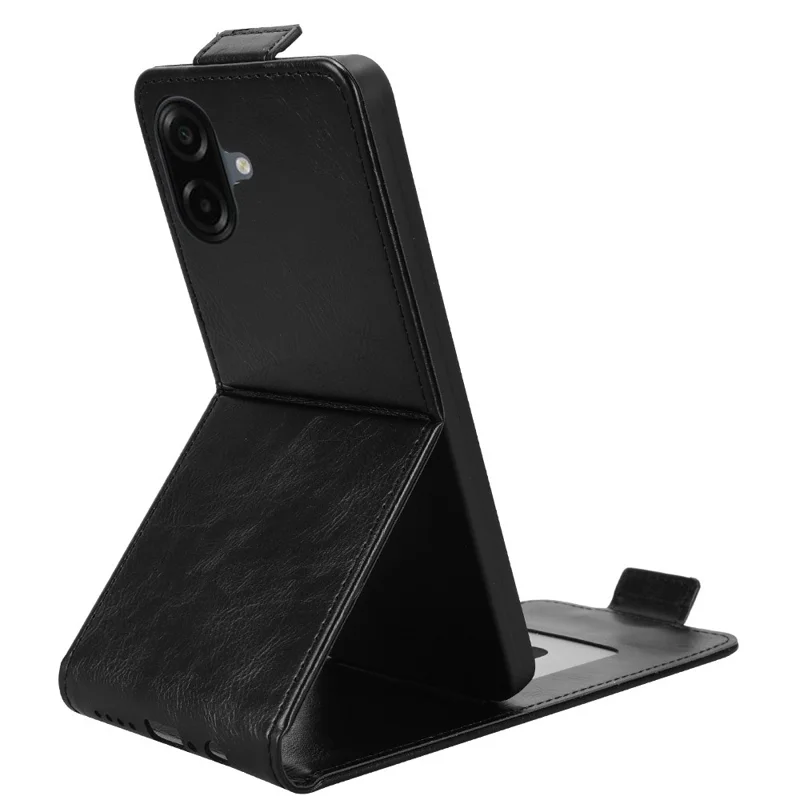 For Samsung Galaxy A07 4G Stand Case Magnetic Clasp Vertical Flip Leather Phone Cover with Card Holder - Black