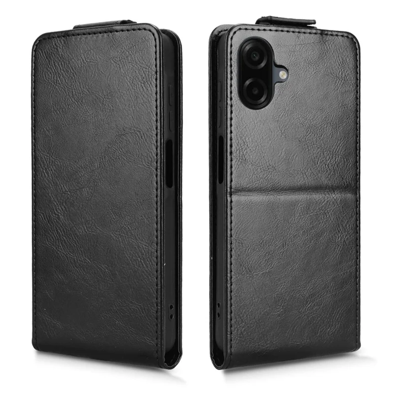 For Samsung Galaxy A07 4G Stand Case Magnetic Clasp Vertical Flip Leather Phone Cover with Card Holder - Black