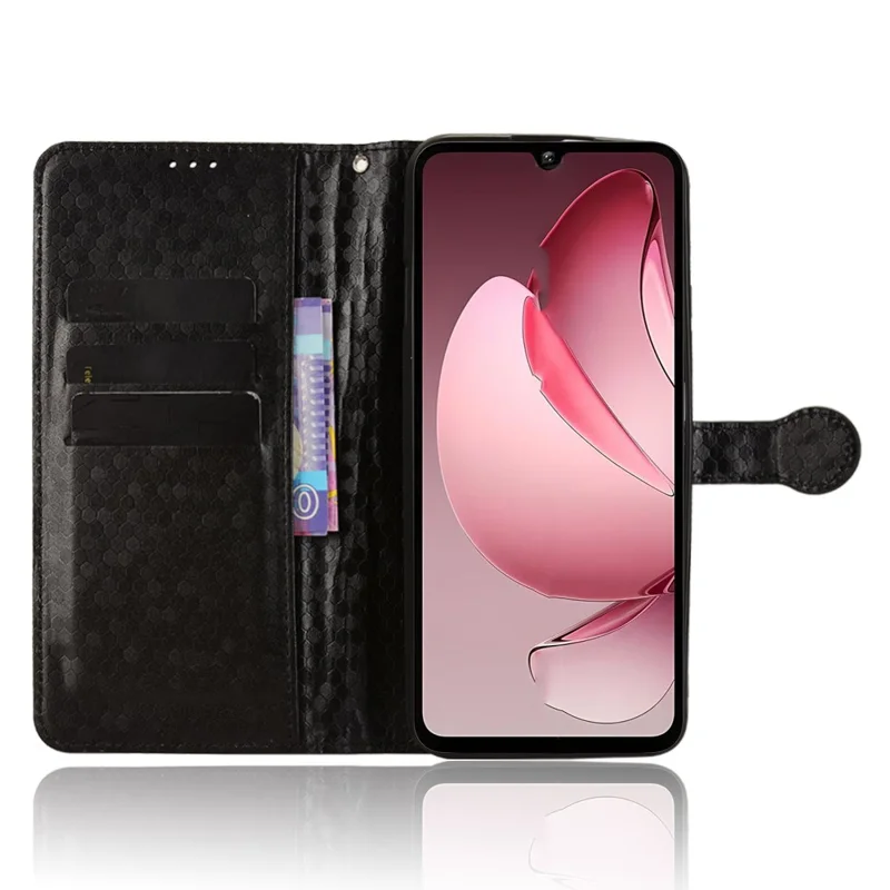 For Oukitel C60 Pro  /  C60 Wallet Case Dot Pattern Imprint PU Leather Phone Cover with Wrist Strap - Black