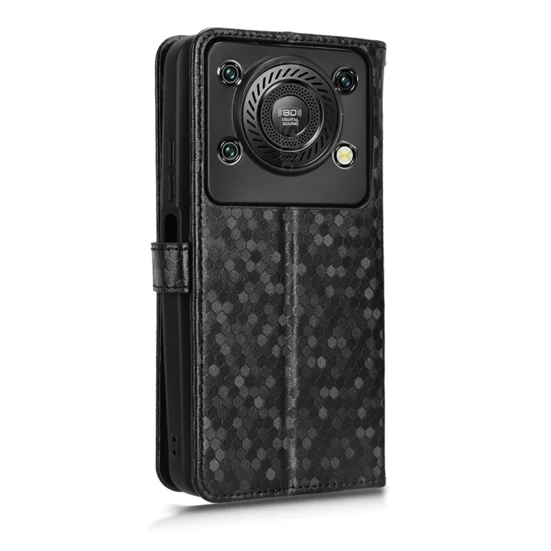 For Oukitel C60 Pro  /  C60 Wallet Case Dot Pattern Imprint PU Leather Phone Cover with Wrist Strap - Black