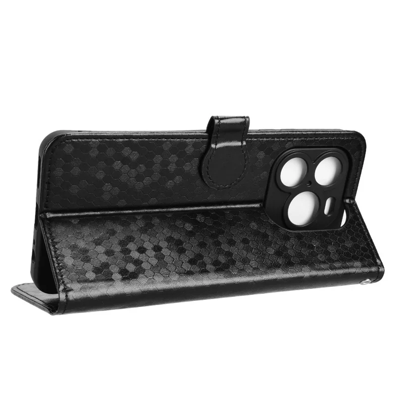 For Oukitel C65 Pro  /  C65 Wallet Case Dot Pattern Imprint PU Leather Phone Cover with Wrist Strap - Black