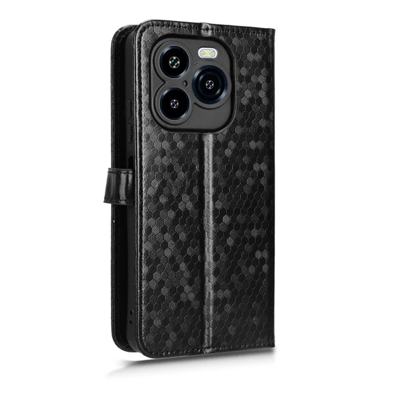 For Oukitel C65 Pro  /  C65 Wallet Case Dot Pattern Imprint PU Leather Phone Cover with Wrist Strap - Black