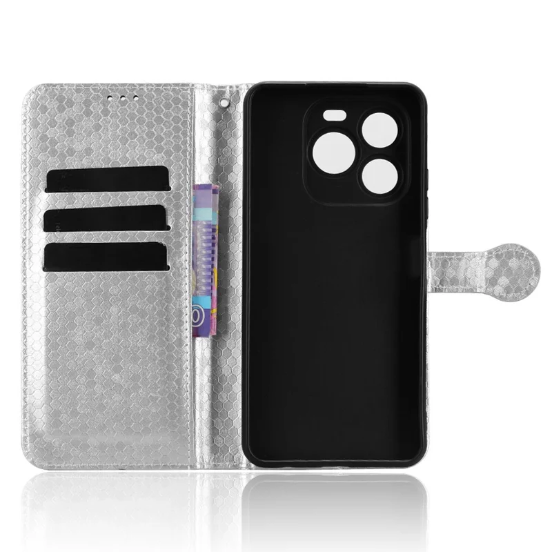 For Oukitel C65 Pro  /  C65 Wallet Case Dot Pattern Imprint PU Leather Phone Cover with Wrist Strap - Silver