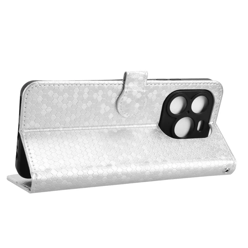 For Oukitel C65 Pro  /  C65 Wallet Case Dot Pattern Imprint PU Leather Phone Cover with Wrist Strap - Silver