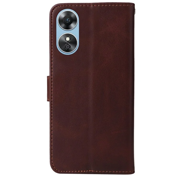 Per Oppo A17 4G Calf Texture Stand Wallet Phone Case PU Leather + TPU Full Protection Cover - Marrone