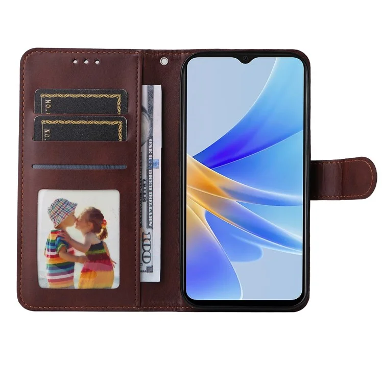 Per Oppo A17 4G Calf Texture Stand Wallet Phone Case PU Leather + TPU Full Protection Cover - Marrone