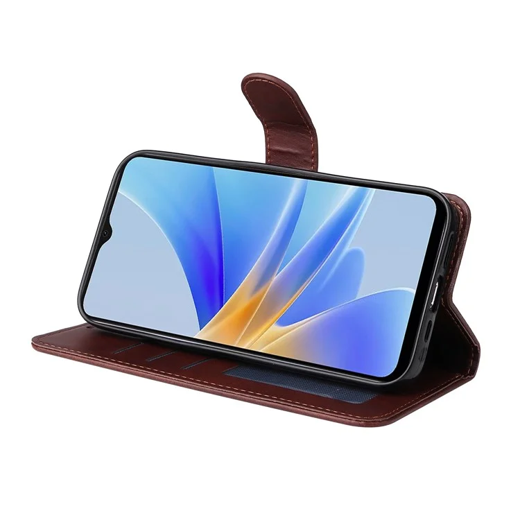 Per Oppo A17 4G Calf Texture Stand Wallet Phone Case PU Leather + TPU Full Protection Cover - Marrone