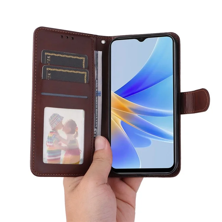 Per Oppo A17 4G Calf Texture Stand Wallet Phone Case PU Leather + TPU Full Protection Cover - Marrone