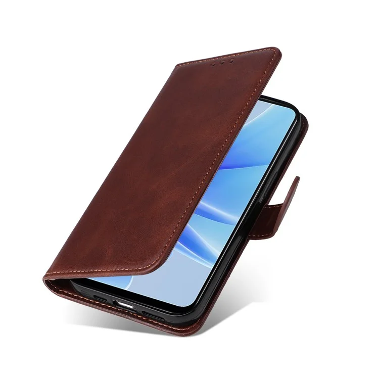 Per Oppo A17 4G Calf Texture Stand Wallet Phone Case PU Leather + TPU Full Protection Cover - Marrone