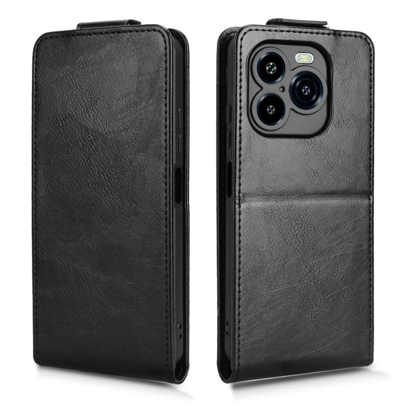 For Oukitel C65 Pro  /  C65 Stand Case Magnetic Clasp Vertical Flip Leather Phone Cover with Card Holder - Black