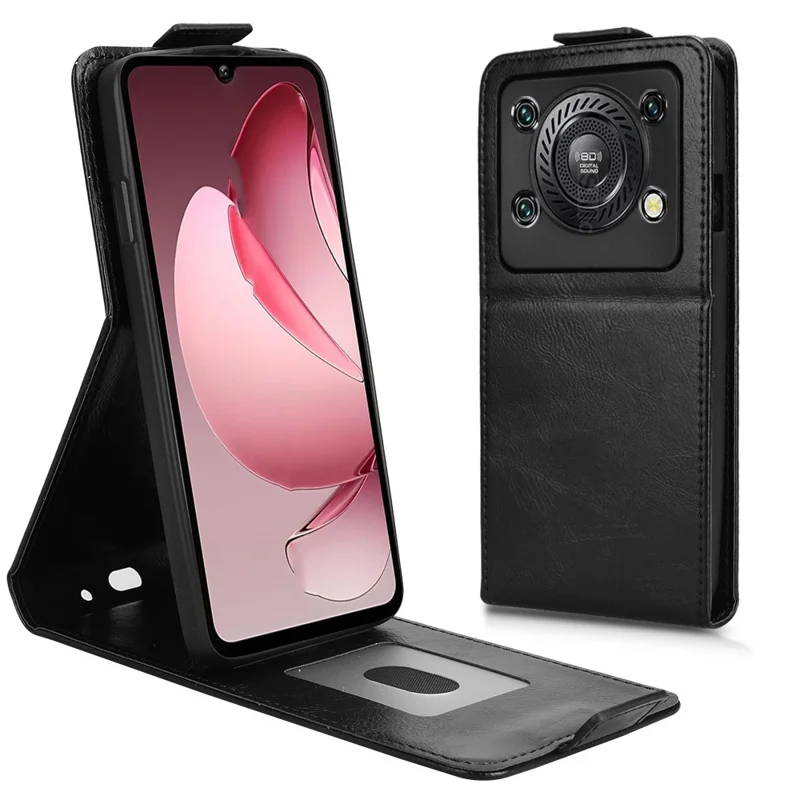 For Oukitel C60 Pro  /  C60 Stand Case Magnetic Clasp Vertical Flip Leather Phone Cover with Card Holder - Black