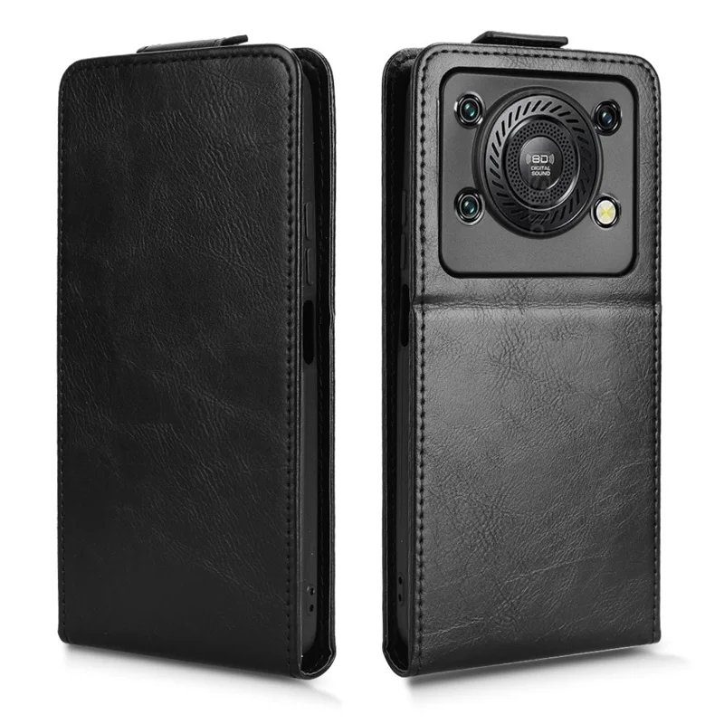 For Oukitel C60 Pro  /  C60 Stand Case Magnetic Clasp Vertical Flip Leather Phone Cover with Card Holder - Black