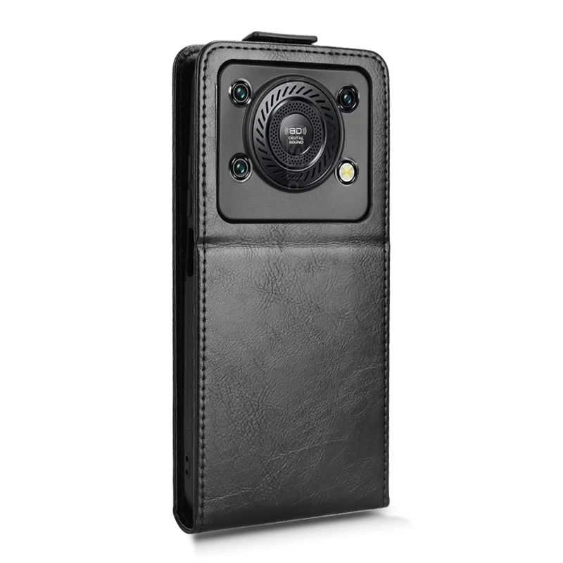 For Oukitel C60 Pro  /  C60 Stand Case Magnetic Clasp Vertical Flip Leather Phone Cover with Card Holder - Black