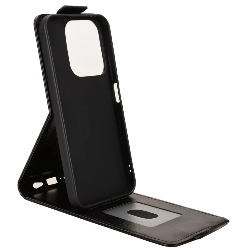 For Xiaomi Redmi 15C 5G (EU) (173mm) / 15C 4G (EU) (173mm) Stand Case Magnetic Clasp Vertical Flip Leather Phone Cover with Card Holder - Black