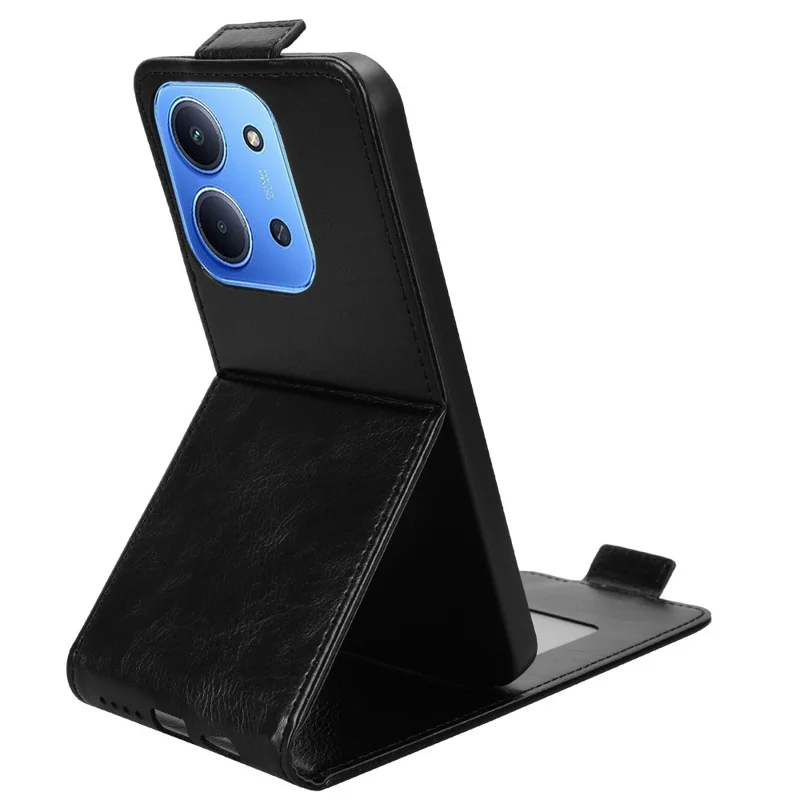 For Xiaomi Redmi 15C 5G (EU) (173mm) / 15C 4G (EU) (173mm) Stand Case Magnetic Clasp Vertical Flip Leather Phone Cover with Card Holder - Black
