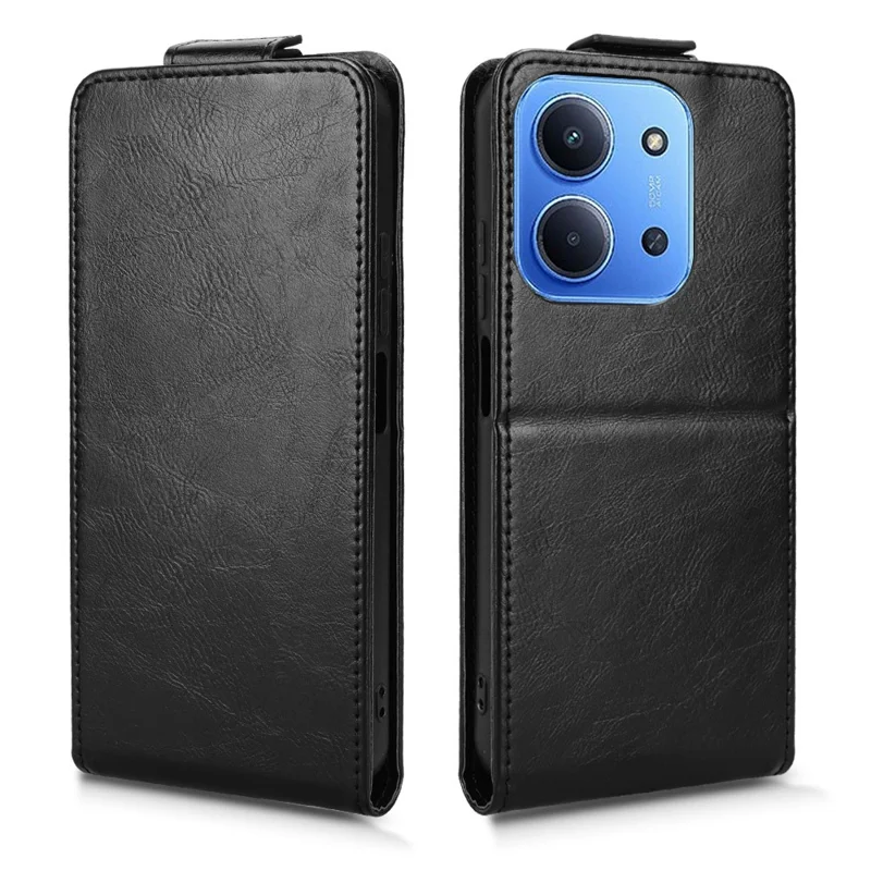 For Xiaomi Redmi 15C 5G (EU) (173mm) / 15C 4G (EU) (173mm) Stand Case Magnetic Clasp Vertical Flip Leather Phone Cover with Card Holder - Black