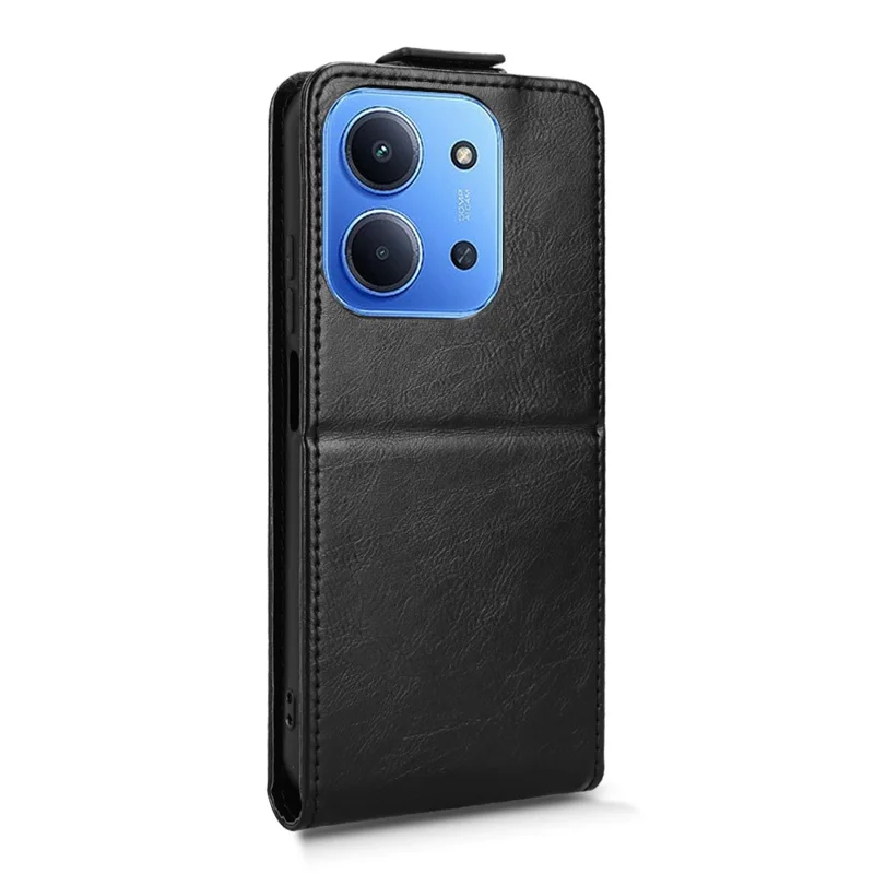 For Xiaomi Redmi 15C 5G (EU) (173mm) / 15C 4G (EU) (173mm) Stand Case Magnetic Clasp Vertical Flip Leather Phone Cover with Card Holder - Black