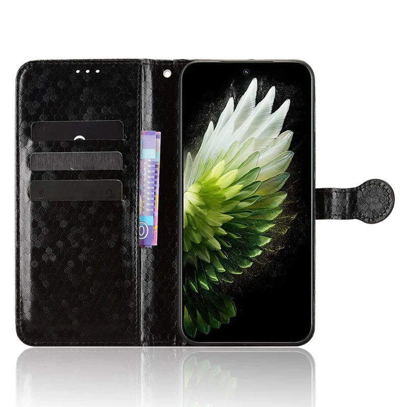 For TECNO Spark 40 Pro 4G Wallet Case Dot Pattern Imprint PU Leather Phone Cover with Wrist Strap - Black