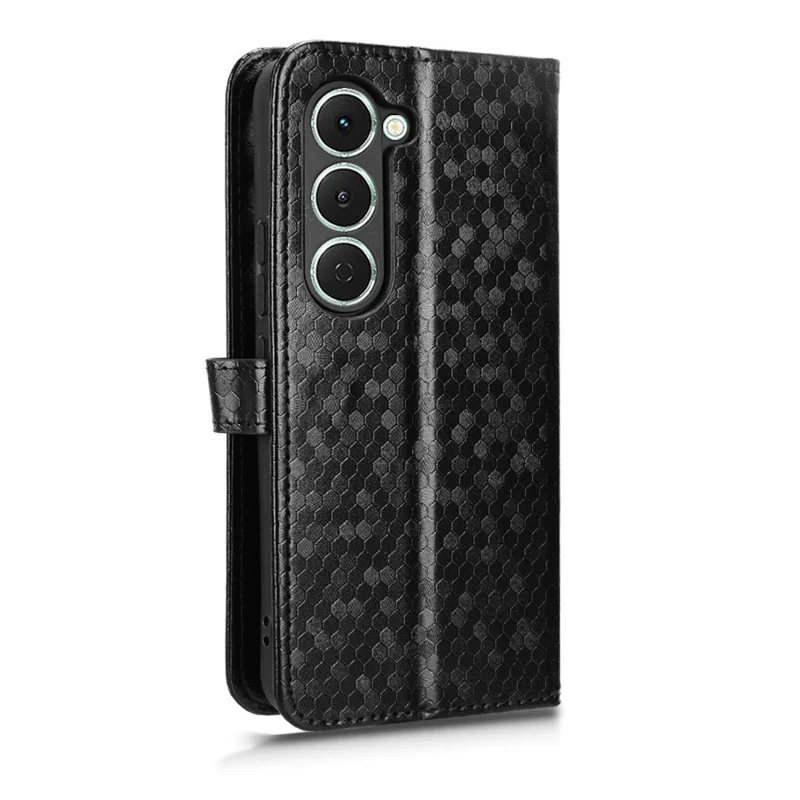 For TECNO Spark 40 Pro 4G Wallet Case Dot Pattern Imprint PU Leather Phone Cover with Wrist Strap - Black