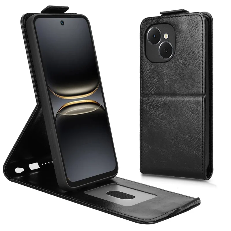 For TECNO Spark 40C Stand Case Magnetic Clasp Vertical Flip Leather Phone Cover with Card Holder - Black