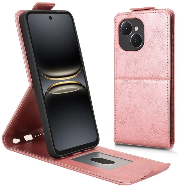For TECNO Spark 40C Stand Case Magnetic Clasp Vertical Flip Leather Phone Cover with Card Holder - Rose Gold