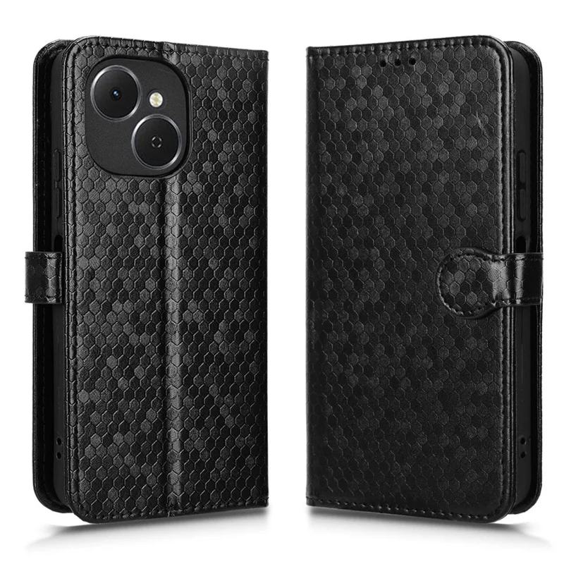 For TECNO Spark 40C Wallet Case Dot Pattern Imprint PU Leather Phone Cover with Wrist Strap - Black