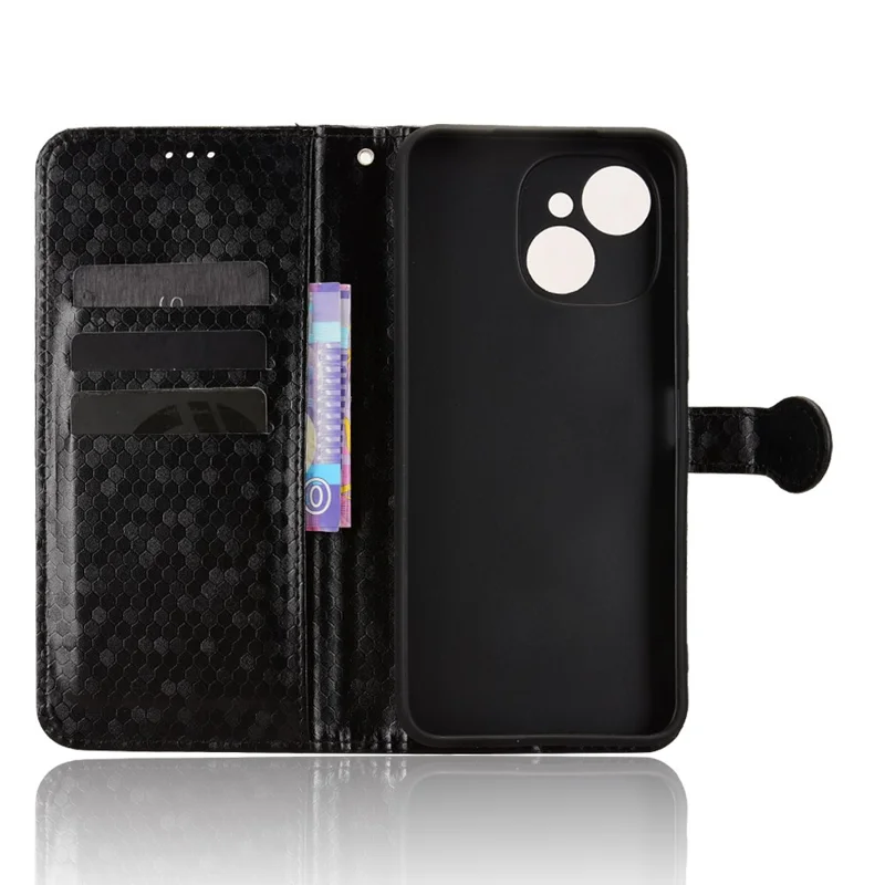 For TECNO Spark 40C Wallet Case Dot Pattern Imprint PU Leather Phone Cover with Wrist Strap - Black