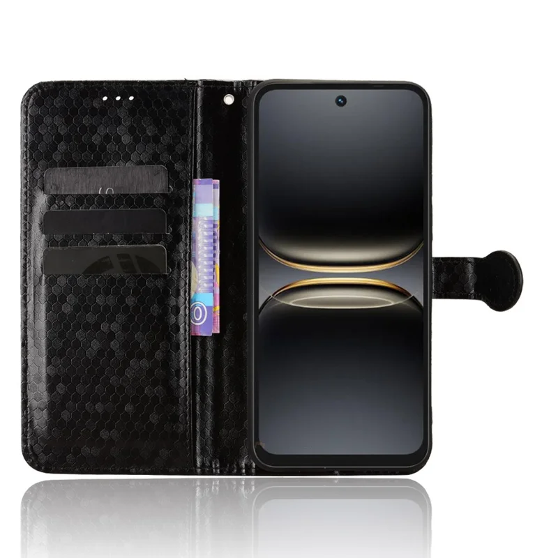 For TECNO Spark 40C Wallet Case Dot Pattern Imprint PU Leather Phone Cover with Wrist Strap - Black