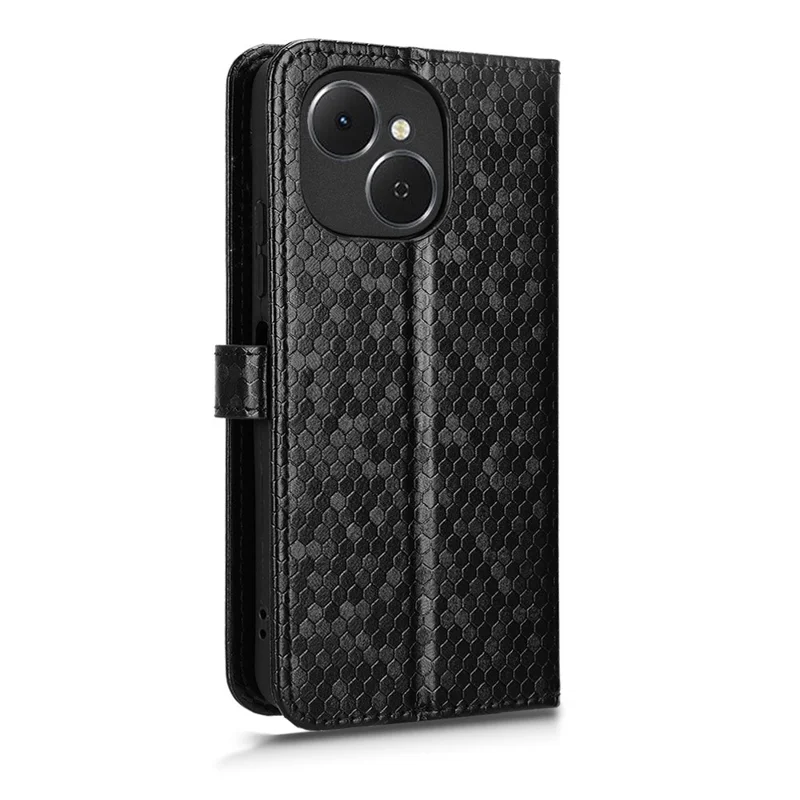 For TECNO Spark 40C Wallet Case Dot Pattern Imprint PU Leather Phone Cover with Wrist Strap - Black