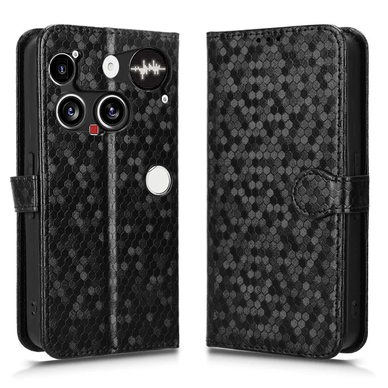 For Nothing Phone (3) 5G Wallet Case Dot Pattern Imprint PU Leather Phone Cover with Wrist Strap - Black
