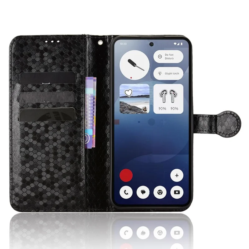 For Nothing Phone (3) 5G Wallet Case Dot Pattern Imprint PU Leather Phone Cover with Wrist Strap - Black