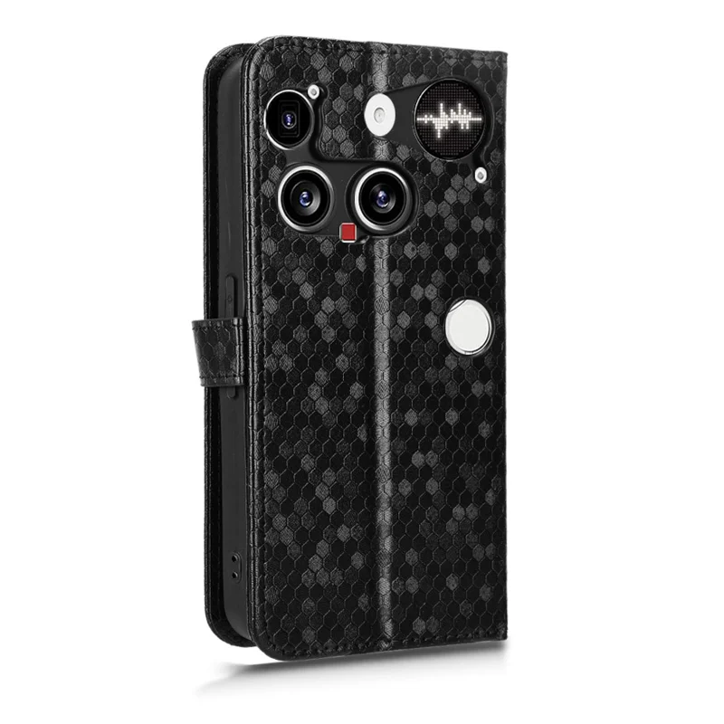 For Nothing Phone (3) 5G Wallet Case Dot Pattern Imprint PU Leather Phone Cover with Wrist Strap - Black