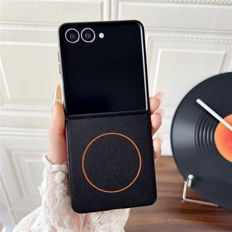 For Samsung Galaxy Z Flip7 5G Case Compatible with MagSafe Leather + PC Phone Cover - Black