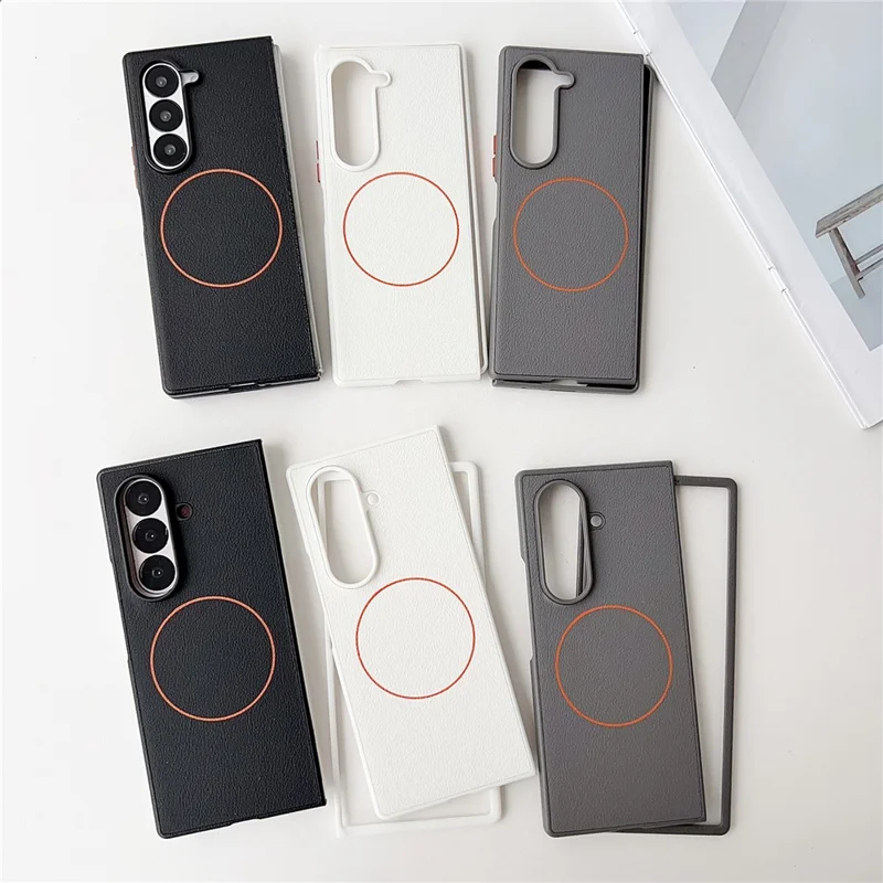 For Samsung Galaxy Z Fold7 5G Magnetic Case Leather + PC Phone Cover - Black