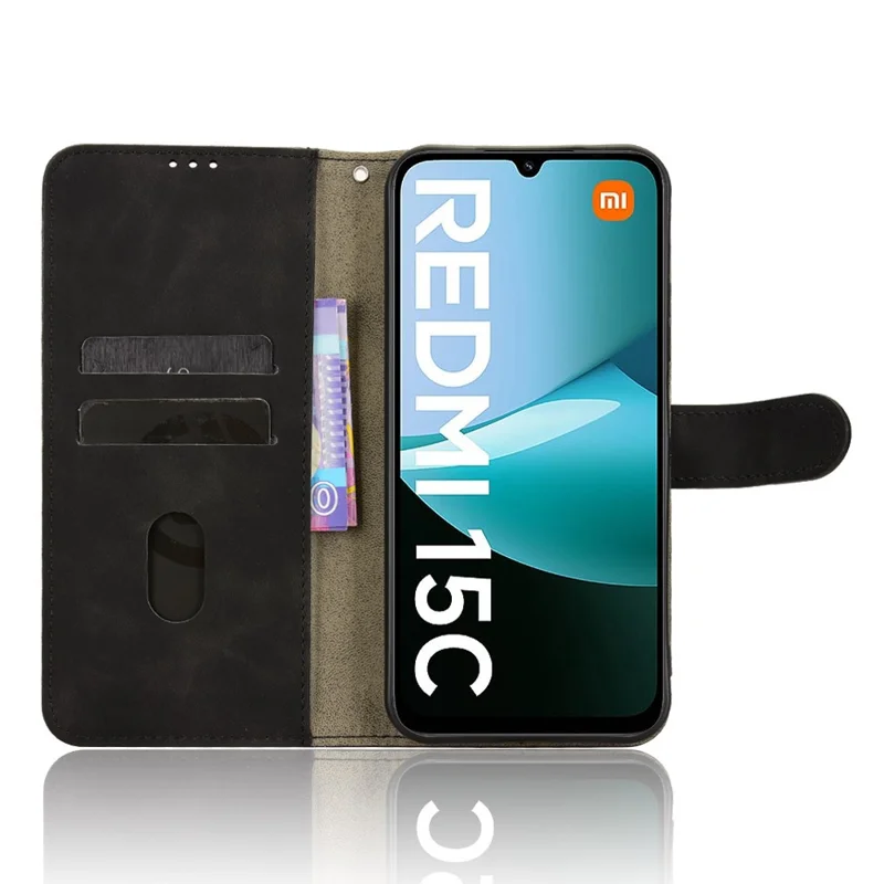 Per Xiaomi Redmi 15C 4G (UE) (173mm) Custodia in Pelle Effetto Morbido Antiurto Portafoglio Flip Cover Telefono - Nero