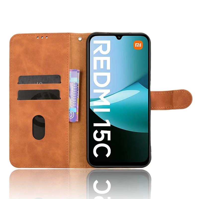 For Xiaomi Redmi 15C 4G (Global) (171mm) / Poco C85 4G Leather Case Skin Feel Anti Drop Wallet Flip Phone Cover - Brown