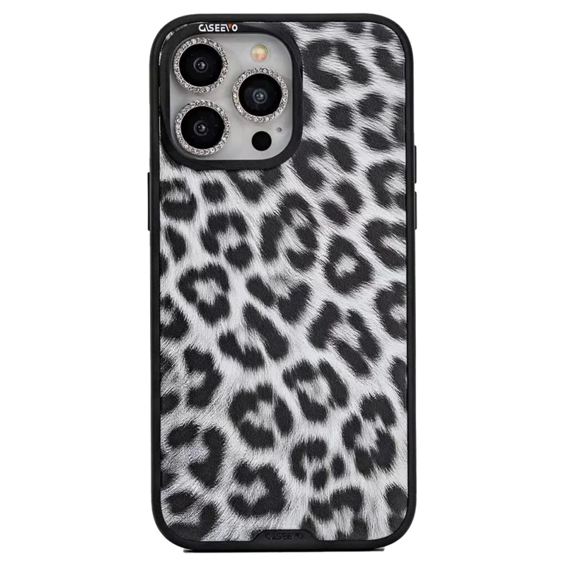 CASEEVO Funda para iPhone 14 Pro Compatible con MagSafe Cubierta de teléfono de TPU y Acrílico con Placa Trasera Desmontable de Leopardo - Negro / Blanco