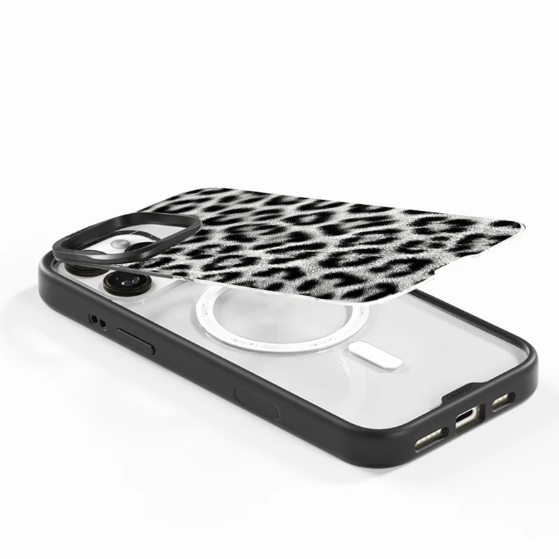 CASEEVO Funda para iPhone 14 Pro Compatible con MagSafe Cubierta de teléfono de TPU y Acrílico con Placa Trasera Desmontable de Leopardo - Negro / Blanco