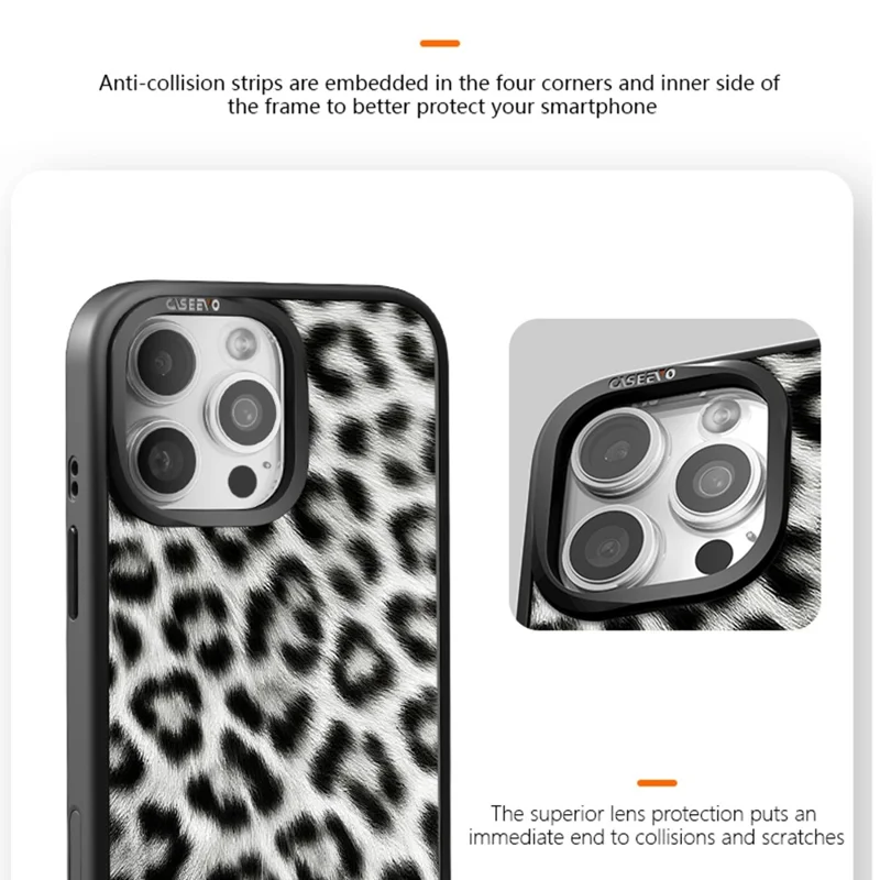 CASEEVO Funda para iPhone 14 Pro Compatible con MagSafe Cubierta de teléfono de TPU y Acrílico con Placa Trasera Desmontable de Leopardo - Negro / Blanco