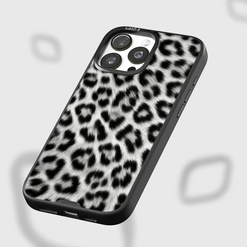 CASEEVO Funda para iPhone 14 Pro Compatible con MagSafe Cubierta de teléfono de TPU y Acrílico con Placa Trasera Desmontable de Leopardo - Negro / Blanco