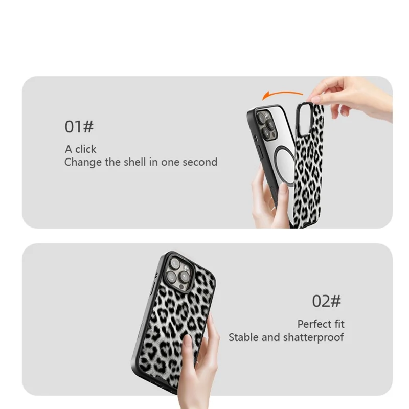 CASEEVO Funda para iPhone 14 Pro Compatible con MagSafe Cubierta de teléfono de TPU y Acrílico con Placa Trasera Desmontable de Leopardo - Negro / Blanco