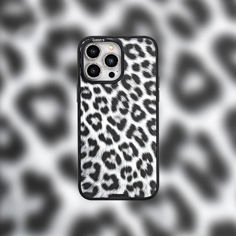 CASEEVO Hülle für iPhone 16 Pro Max, kompatibel mit MagSafe, TPU Acryl Handyhülle mit abnehmbarer Leoparden-Rückseite - Schwarz / Weiß