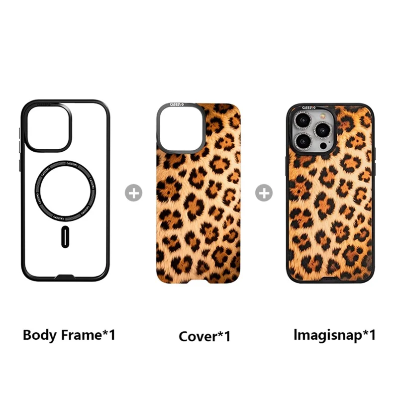 CASEEVO لجهاز iPhone 16 Pro Max غطاء متوافق مع MagSafe، غطاء هاتف من مادة TPU وأكريليك مع لوحة خلفية قابلة للإزالة بطبعة نمر - بني