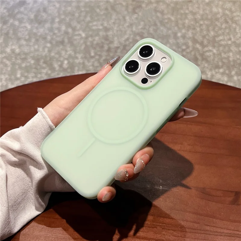 For iPhone 16 Pro Case Compatible with MagSafe Ice-Transparent Liquid Silicone + PC Phone Cover - Green