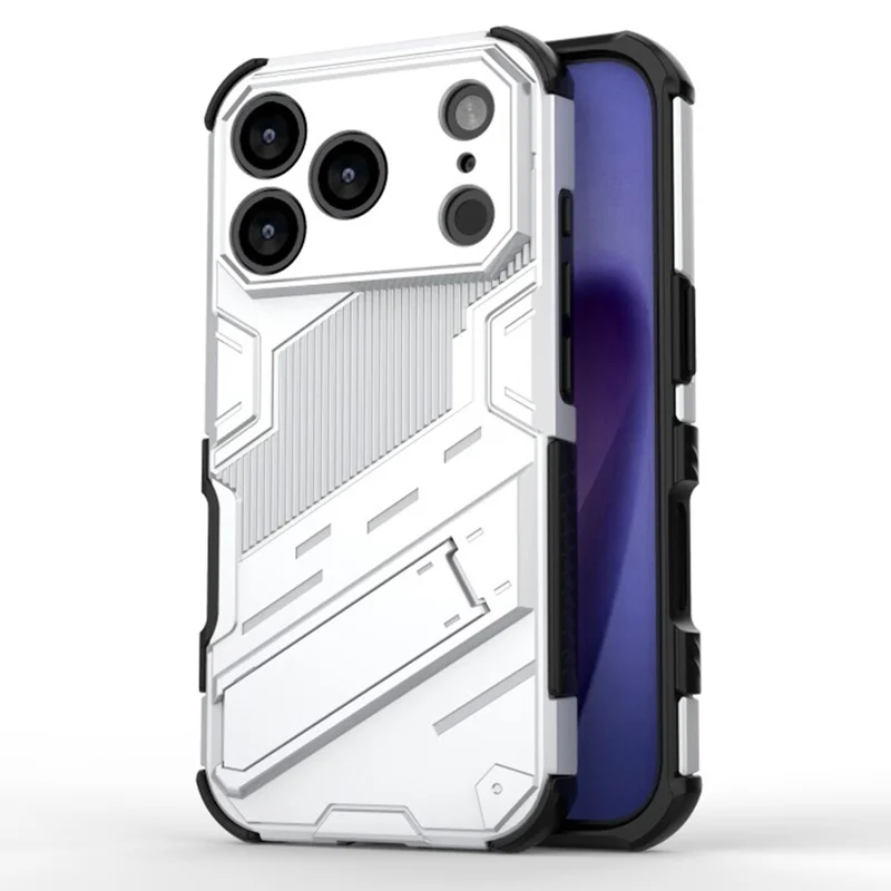 WANLONFENG KK Series For iPhone 17 Pro Case Kickstand PC TPU Phone Cover Precise Cutouts with 2Pcs Screen Film - Silver