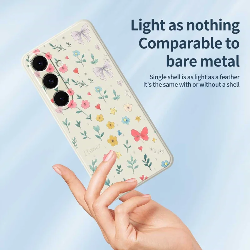 Fluweelzachte TPU-telefoonhoesje met bloemenstrikpatroon voor Samsung Galaxy S25+ - Beige