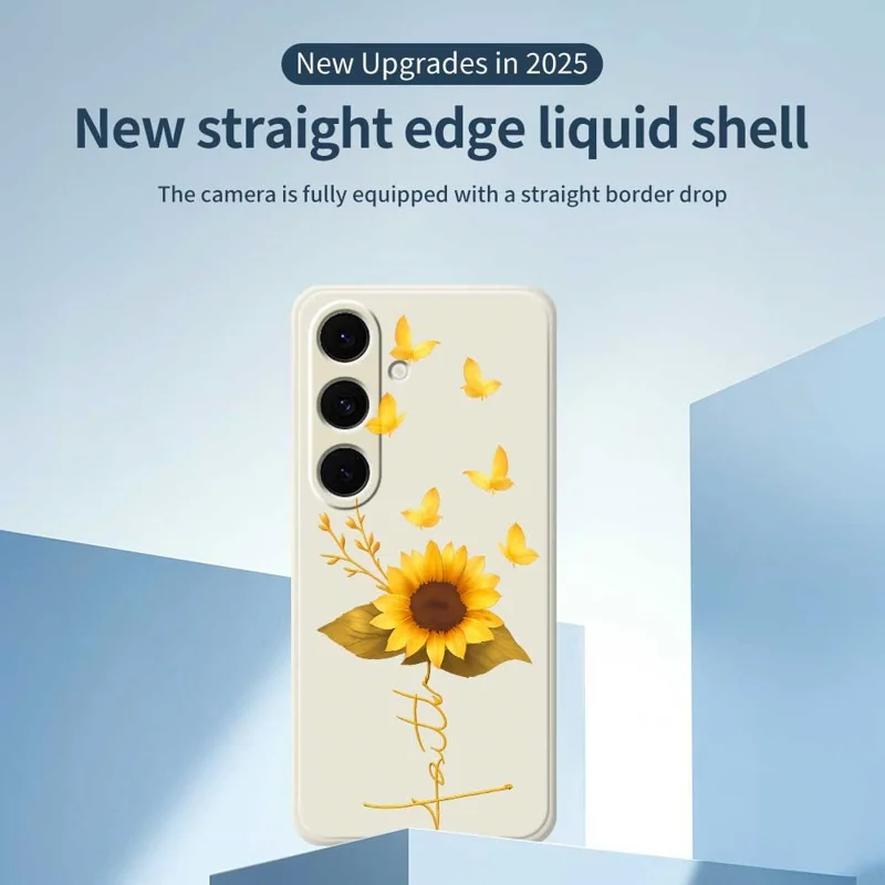 For Samsung Galaxy S25+ Case Golden Butterfly Sunflower Pattern Printing Straight Edge TPU Phone Back Cover - Beige