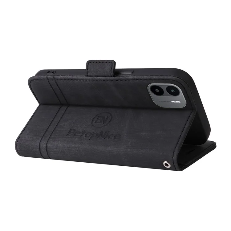 BETOPNICE 001 Para Xiaomi Redmi A1 4G PU PU Anti-fall Caixa Phone Stand Stand Stand Stitching Linha de Proteção Tampa do Telefone Celular - Preto