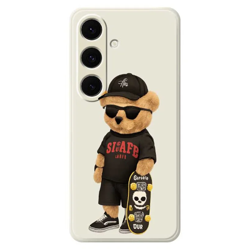For Samsung Galaxy S25+ Case Cool Bear Pattern Printing Straight Edge TPU Phone Back Cover - Beige